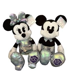 Disney 100 Years of Wonder Plush 17" Mickey & Minnie Mouse Dolls Metallic Silver